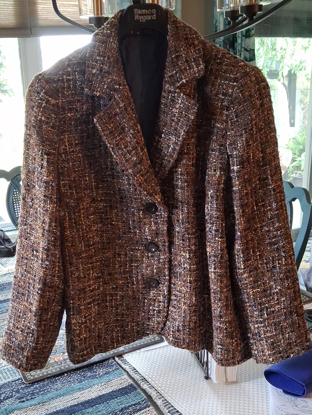 Classic Women's Tweed Blazer Jacket - Brown